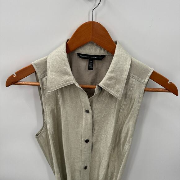 White House Black Market Metallic Gold Satin Button Down Dress // 4 Petite - Picture 4 of 10